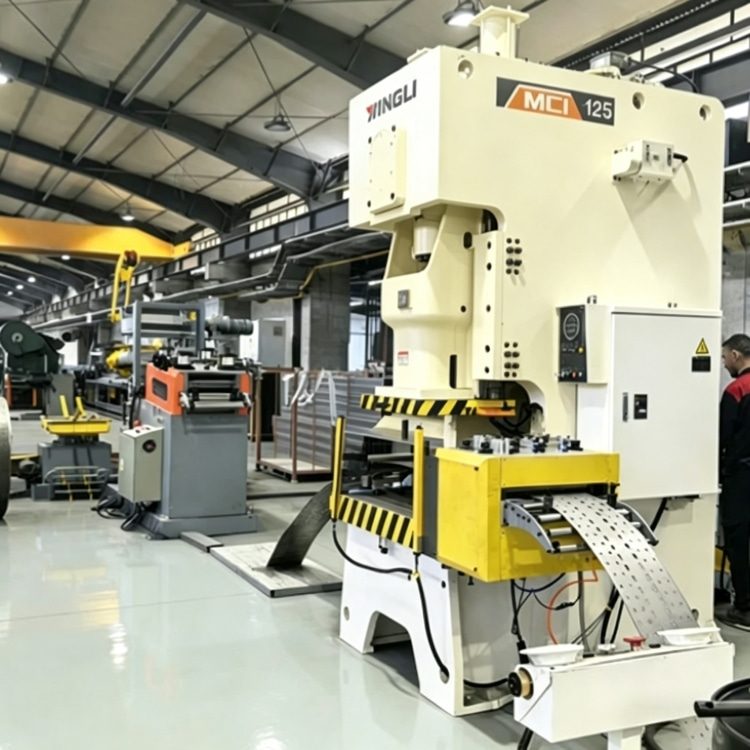 Shelf Rack Roll Forming Machine, a high-precision industrial equipment specialized in mass production of shelf rack uprights. The machine features a robust steel frame, integrated PLC control system with touchscreen interface, and multi-station forming rolls, showing its compact and professional structure. It is widely used in manufacturing high-quality structural components for industrial warehouses, commercial storage racks and logistics centers, with stable performance and high production efficiency.