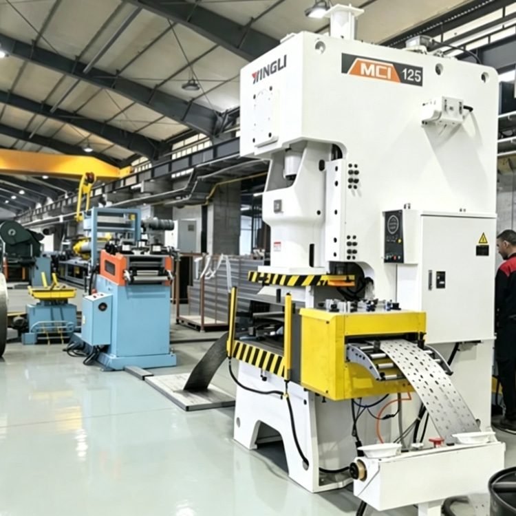 Shelf Rack Roll Forming Machine, a high-precision industrial equipment specialized in mass production of shelf rack uprights. The machine features a robust steel frame, integrated PLC control system with touchscreen interface, and multi-station forming rolls, showing its compact and professional structure. It is widely used in manufacturing high-quality structural components for industrial warehouses, commercial storage racks and logistics centers, with stable performance and high production efficiency.