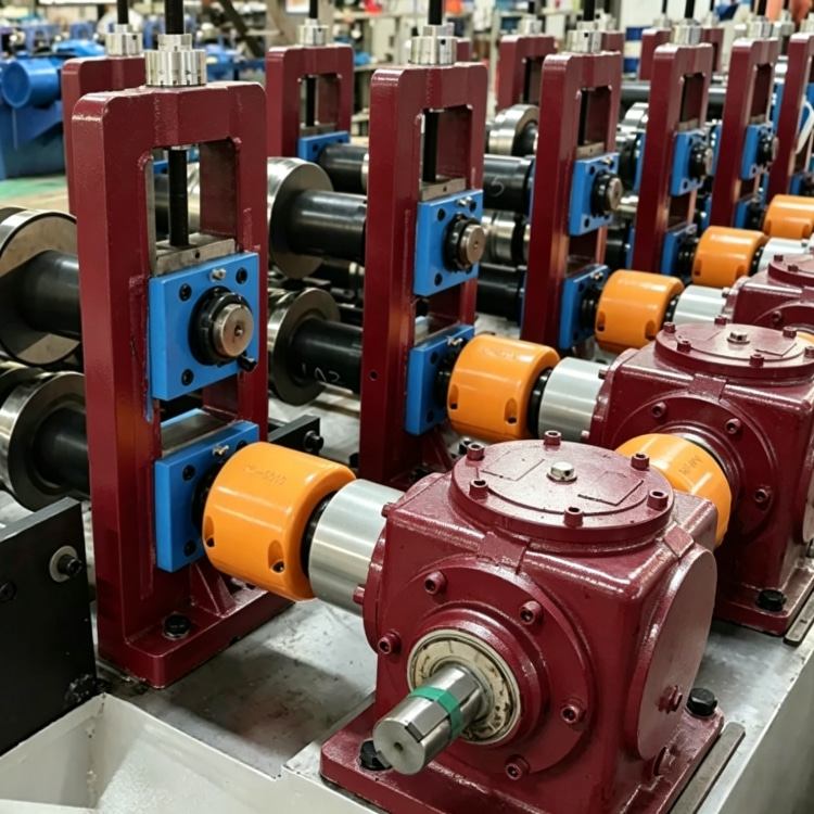 Shelf Rack Roll Forming Machine, a high-precision industrial equipment specialized in mass production of shelf rack uprights. The machine features a robust steel frame, integrated PLC control system with touchscreen interface, and multi-station forming rolls, showing its compact and professional structure. It is widely used in manufacturing high-quality structural components for industrial warehouses, commercial storage racks and logistics centers, with stable performance and high production efficiency.