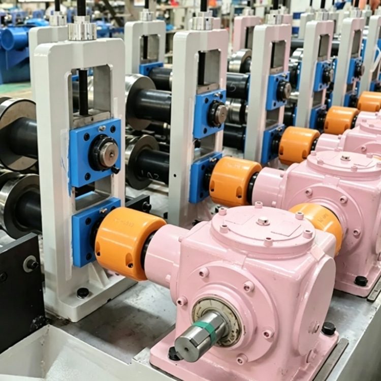 Shelf Rack Roll Forming Machine, a high-precision industrial equipment specialized in mass production of shelf rack uprights. The machine features a robust steel frame, integrated PLC control system with touchscreen interface, and multi-station forming rolls, showing its compact and professional structure. It is widely used in manufacturing high-quality structural components for industrial warehouses, commercial storage racks and logistics centers, with stable performance and high production efficiency.