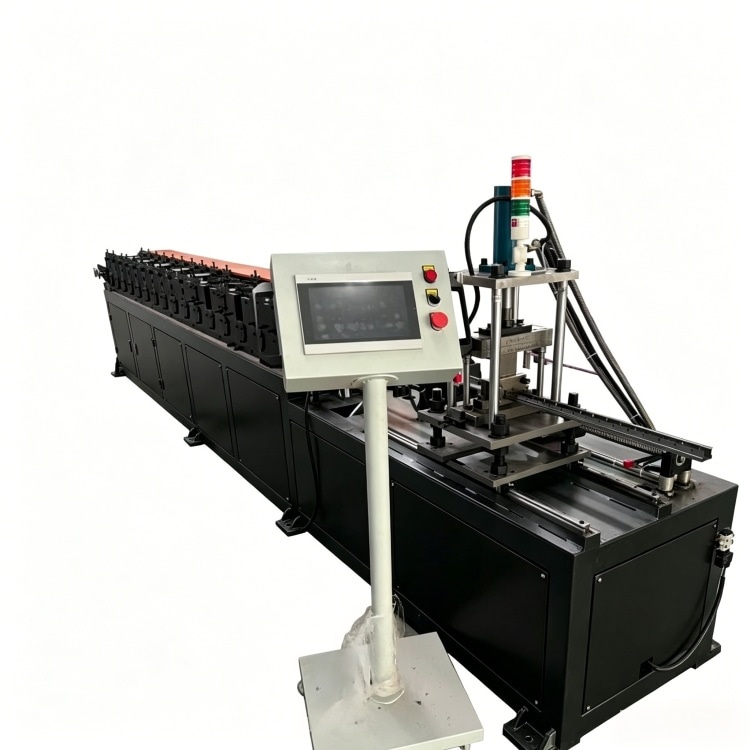 Xinnuo Butterfly Holes Upright Roll Forming Machine is full-automatic rack column production line with PLC control & integrated punching-forming-cutting, fabricating bolt-free butterfly-hole uprights from 1.2–1.5mm galvanized/carbon steel for retail and warehouse light storage shelves.